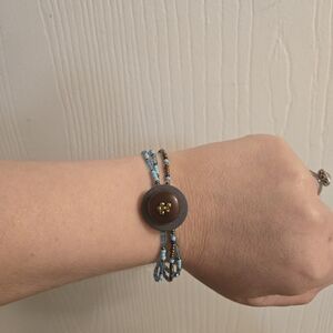 Handmade Seed Beed Bracelet With Vintage Wooden Button Accents